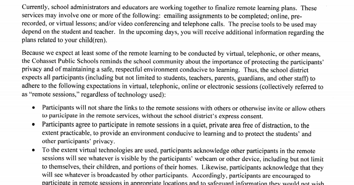 Cohasset Remote Learning Safety and Privacy Expectations.pdf