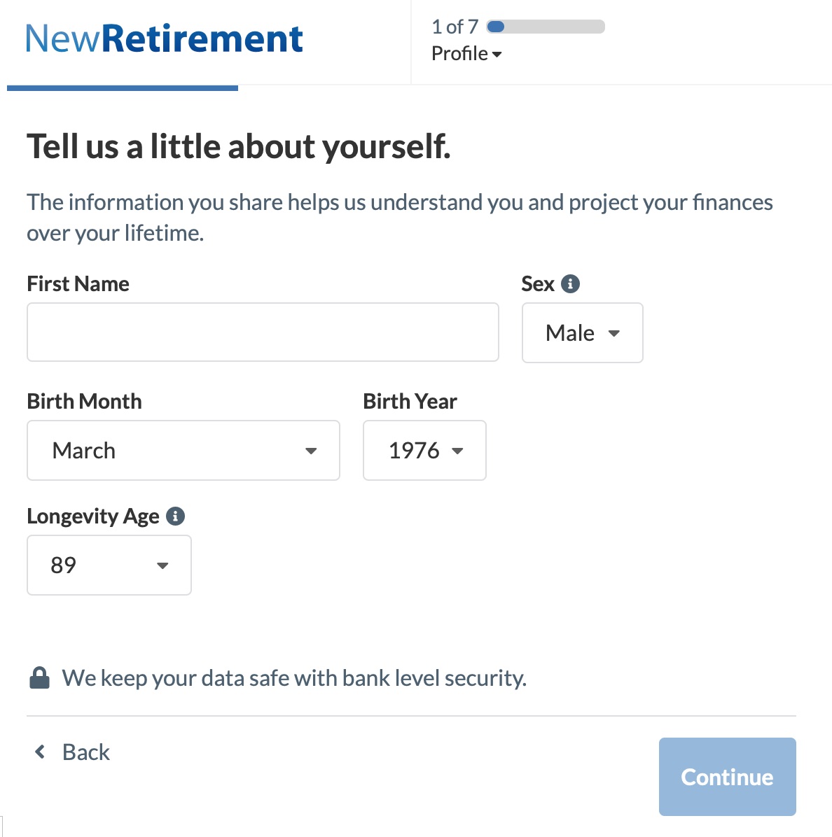 new retirement onboarding screen