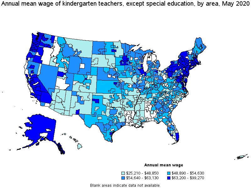 Annual mean wage by area - how much do kindergarten teachers make