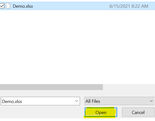 Demo.xls Being uploaded in White and Gray Windows 10 File system