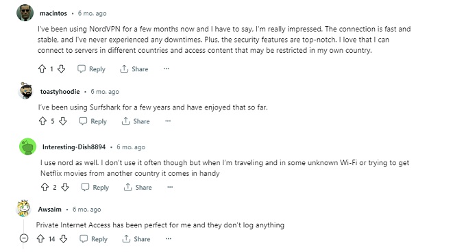 Reddit comments about the best VPN for iPhone