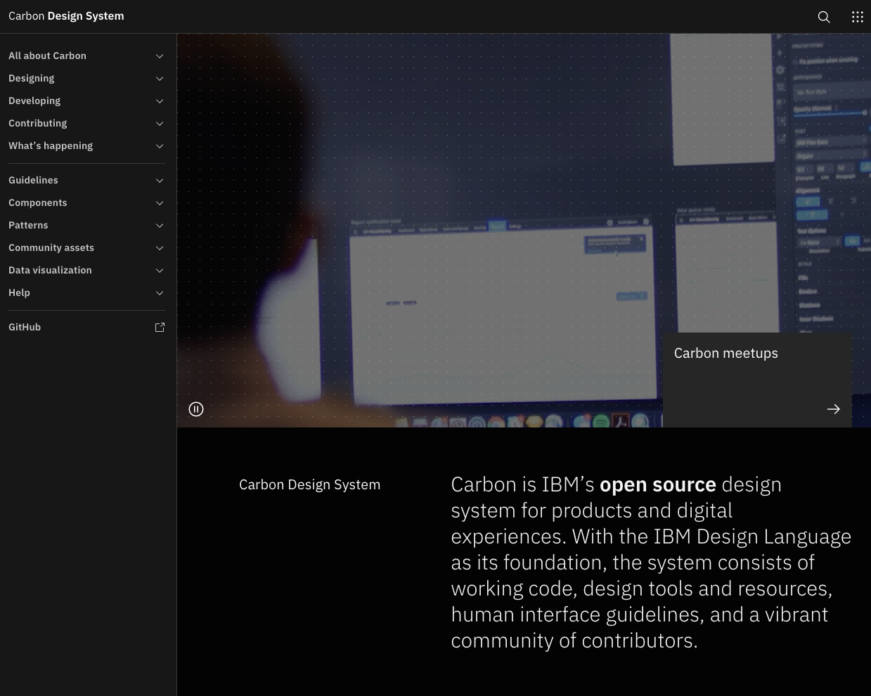 IBM named their design system Carbon and here is its website screenshot