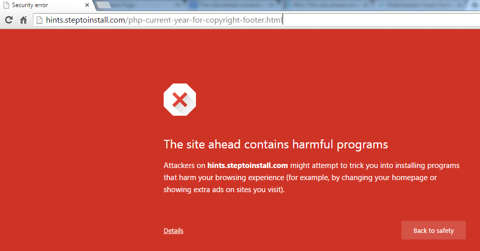 The site ahead contains harmful programs