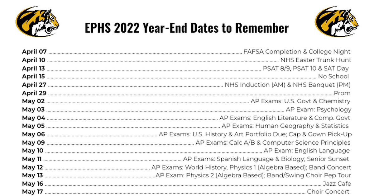 21-22 End of year Dates to Remember