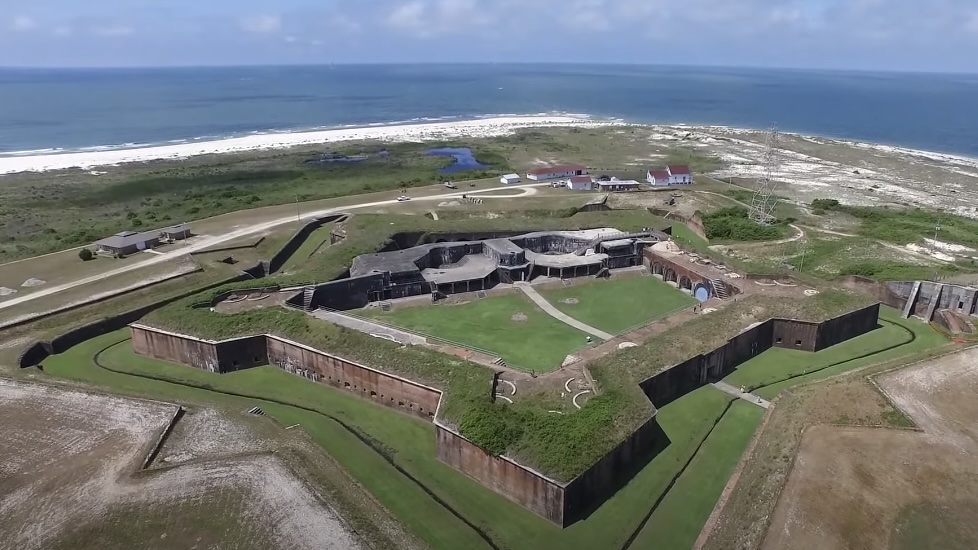 Aerial perspective of a location in Fort Morgan, Alabama.