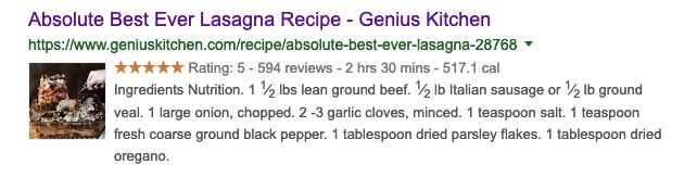 An example of a recipe rich result, powered by structured data