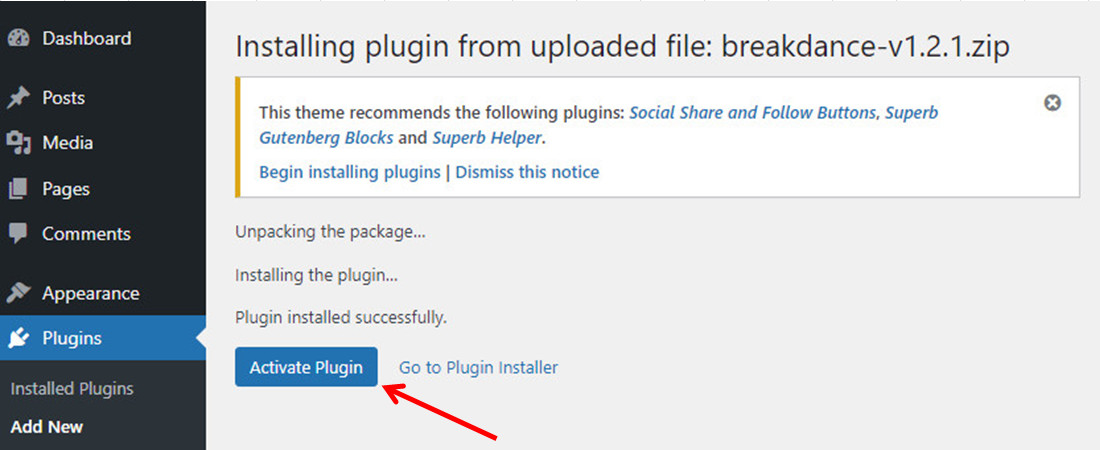 Activate Breakdance plugin on WordPress website