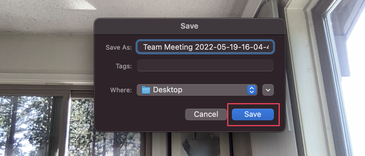 A red rectangle around the Save option on the popup window.