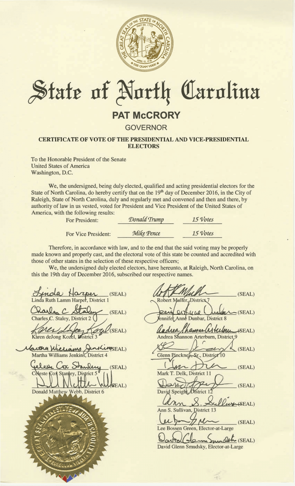 North Carolina certification