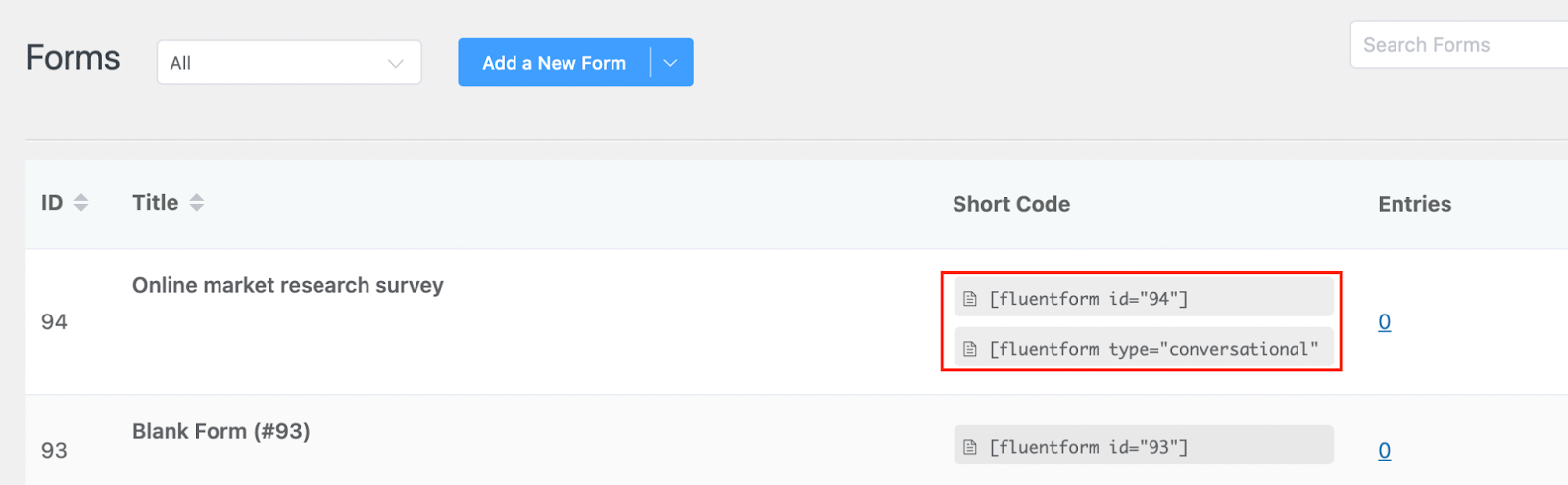 form's shortcode