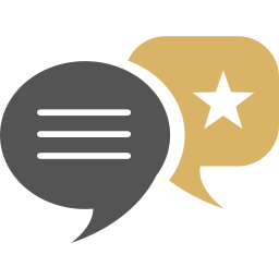 A speech bubble with lines of text next to a speech bubble with a star in it.
