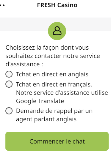 Service client Fresh Casino