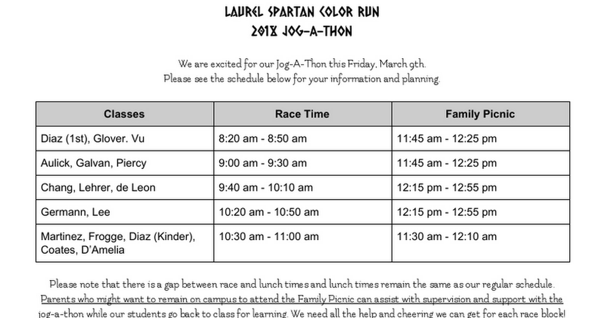  Laurel Spartan Color Run Schedule Reminder