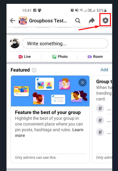Tap on the star icon to initiate the process of 'How to delete a Facebook group' from your mobile device.