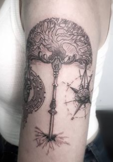 Heart And Brain With Yggdrasil Tattoo