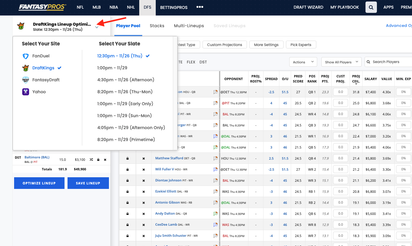 [11/24/2020] DFS Lineup Optimizer Generate Winning Lineups!