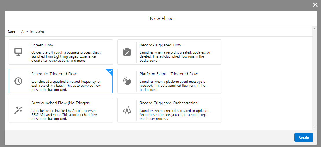 This is an image showing a new schedule-triggered flow option in salesforce 