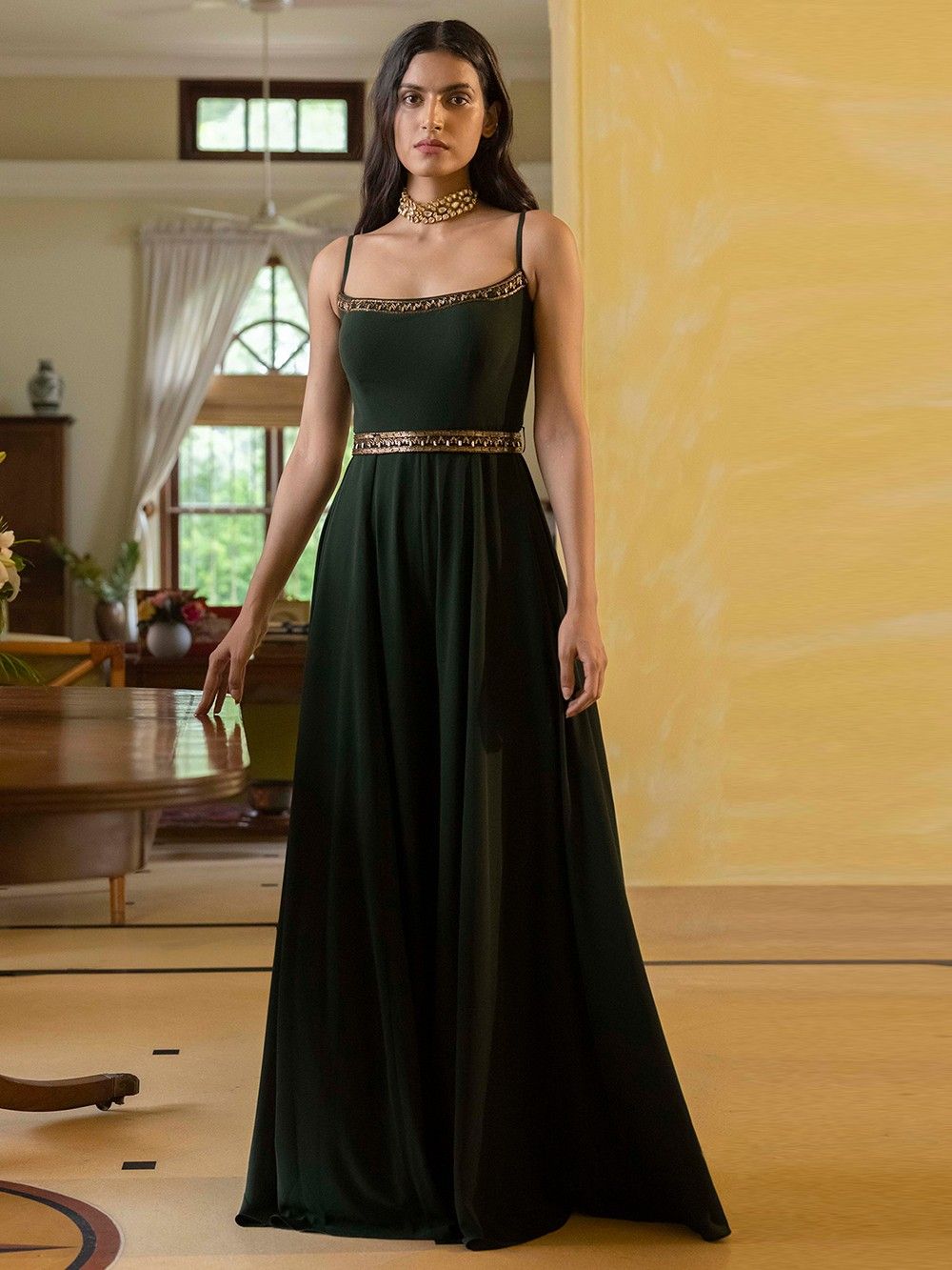 the loom - Dark Green Georgette Jumpsuit