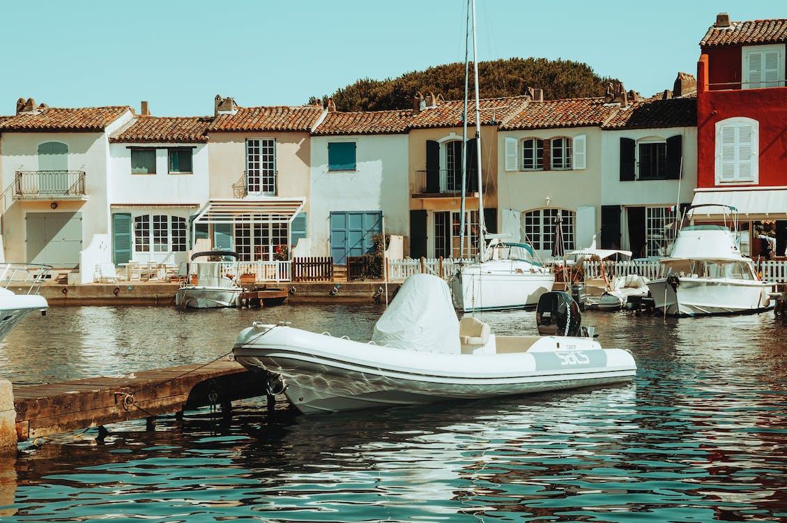 Free Boats in the River Canal of Saint Tropez Stock Photo