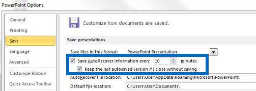 Recover Powerpoint files using the AutoRecover function