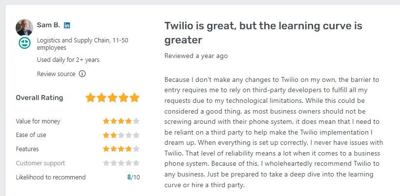 Twilio Alternatives | twilio customer review on GetApp