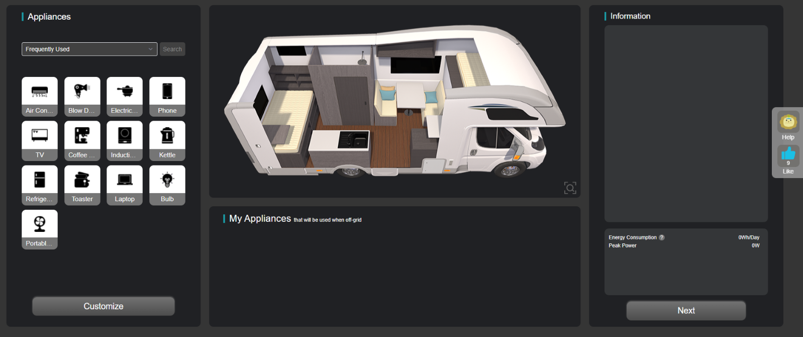 A sample image of Renogy's online RV solar system calculator - RV solar panels.