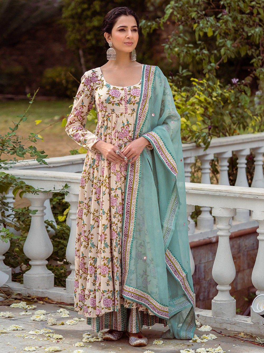 the loom - Cream Pink Printed Cotton Suit