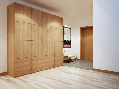 Premium Photo | Bright modern corridor with a large wooden cabinet and mixed  flooring.