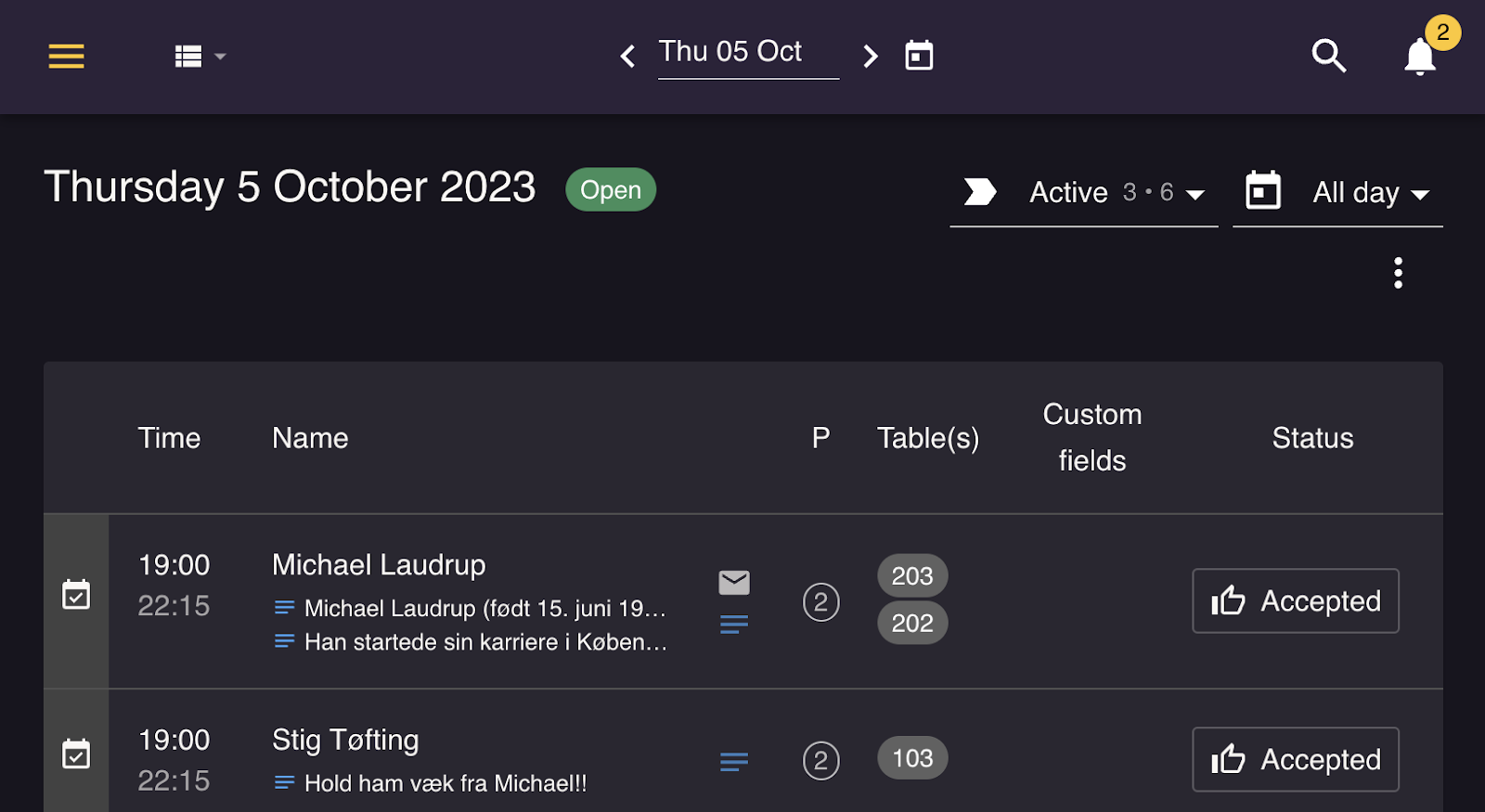 Set up of booking date notes – preview in the resOS dashboard