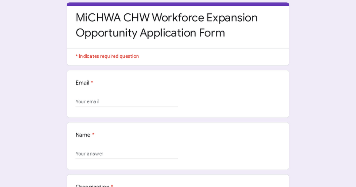 MiCHWA CHW Workforce Expansion Opportunity Application Form