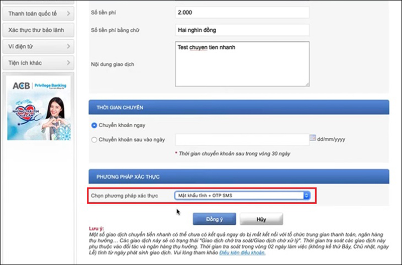 Bước 4: Chọn Phương thức xác thực mới (Mật khẩu tĩnh + OTP SMS), mã OTP SMS sẽ được gửi về tin nhắn của số điện thoại mà bạn đã đăng ký tài khoản.