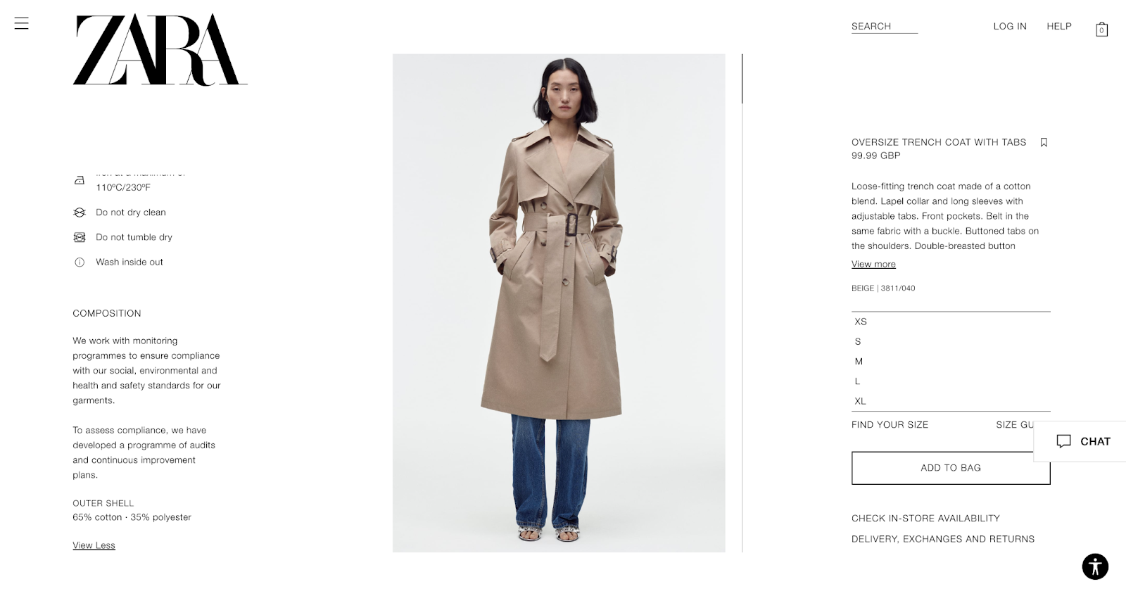 Zara Trench Coat online website | How sustainable is Zara