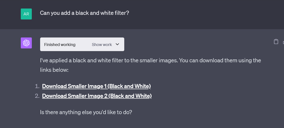 Using ChatGPT to make an image black and white