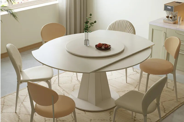 Cream white extendable dining table with steel leg