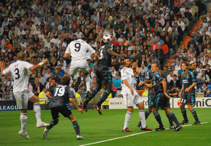 Ronaldo heading the ball toward goal (Heading A Soccer Ball)