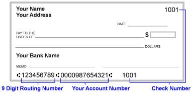 Bank routing numbers are at the bottom of your check
