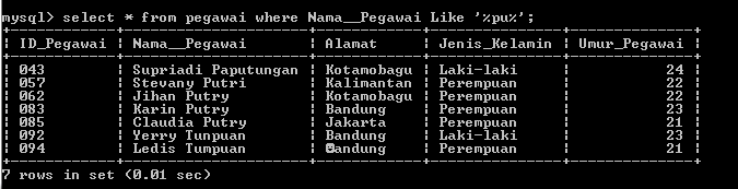 C:\Users\Aras\Documents\Tugas semester 1\Basis data\Tugas besar\7 Like, Order by, Grup By, Asc, Des\Like\Pegawai\Like 46.PNG