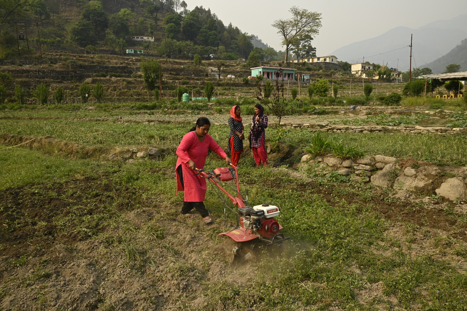 Women of Uttarakhand take part in agricultural activities using tools and techniques.