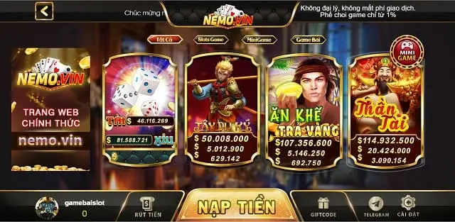 nemovin-web -  Kho game đa dạng với nhiều trò chơi hấp dẫn