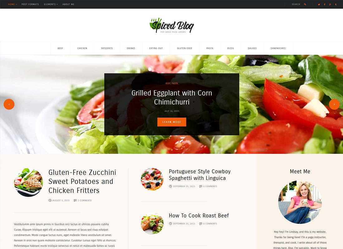 Blog especiado |  Un tema de WordPress para blog personal de recetas frescas y comida