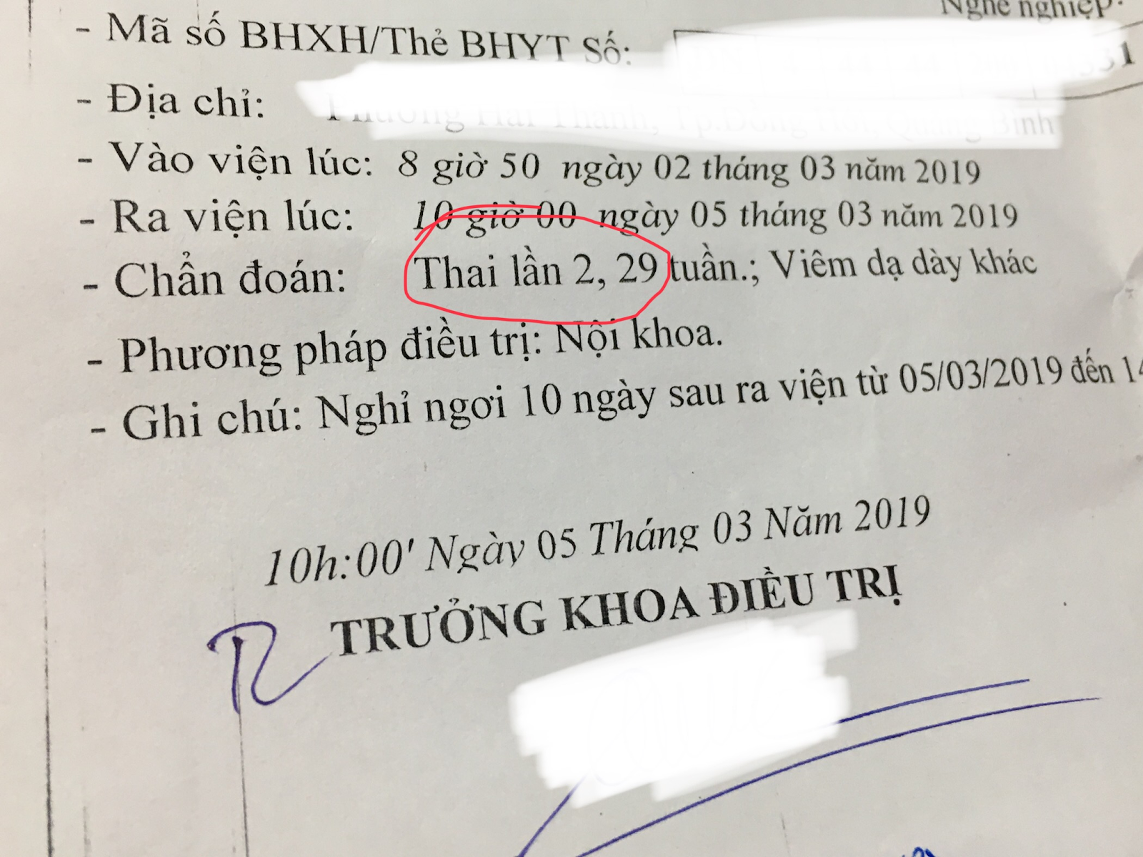 Lưu ý khi ghi nội dung giấy ra viện.