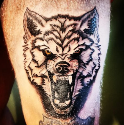 Black Outline Alpha Wolf Tattoo Design
