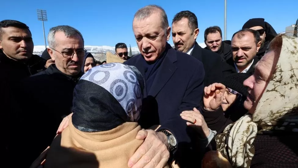 The Turkish president met people affected by the earthquakes on Wednesday