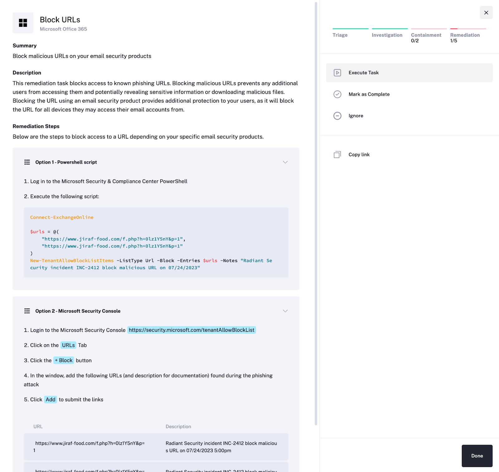 Radiant Security custom response plan and one-click remediation