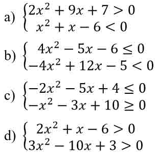 Ví dụ giải hệ bất phương trình bậc 2