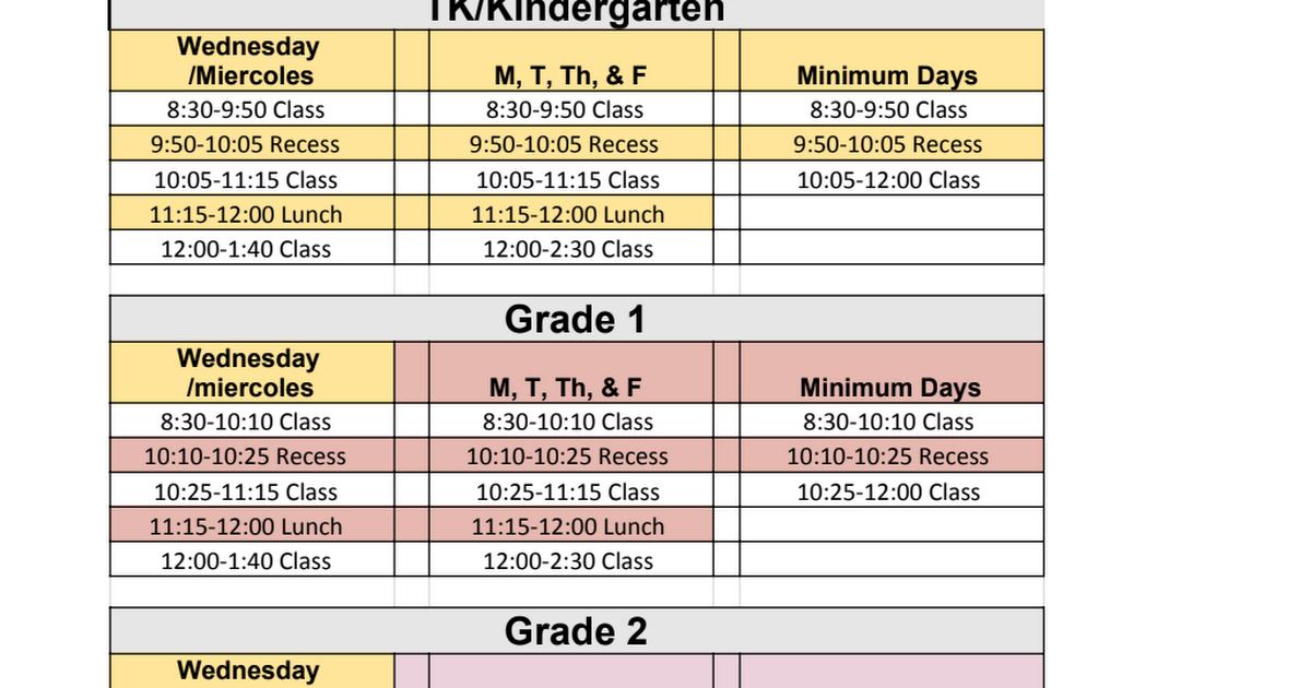 Beamer Bell Schedule 20212022 Google Sheets