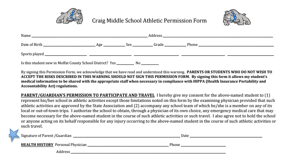 CMS Sports Physical Form page 1