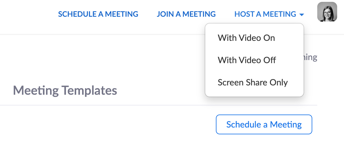 A screenshot showing how to set up a Zoom meeting