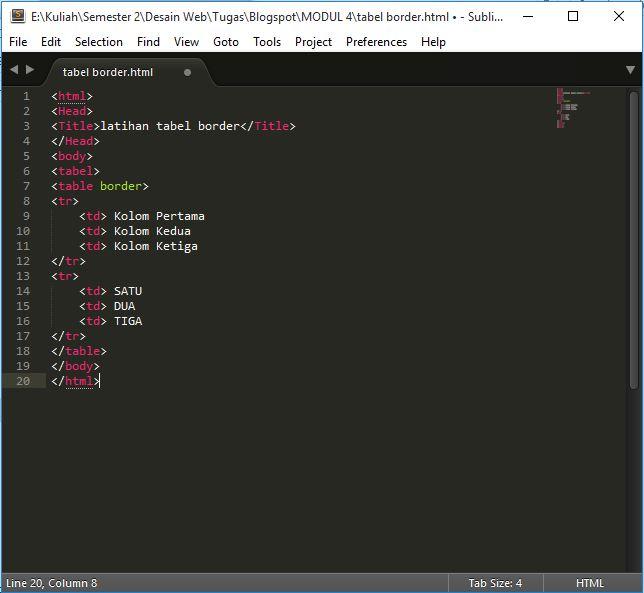 E:\Kuliah\Semester 2\Desain Web\Tugas\Blogspot\MODUL 4\Table Border\coding.JPG