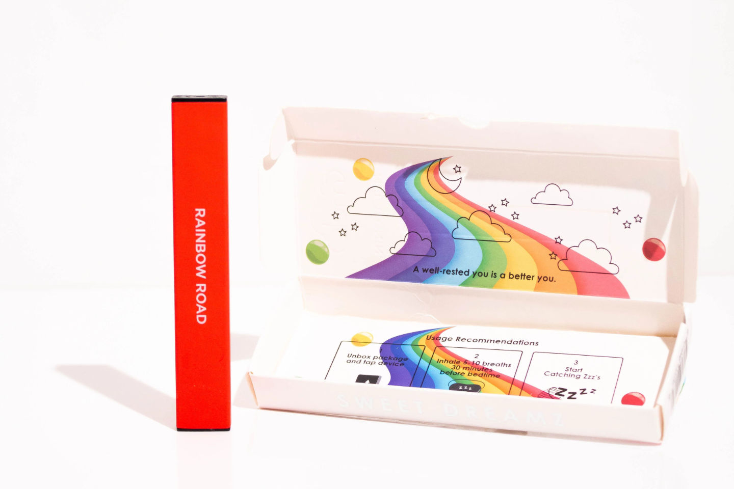 MELO Air melatonin diffuser package in best seller Rainbow Road flavor.